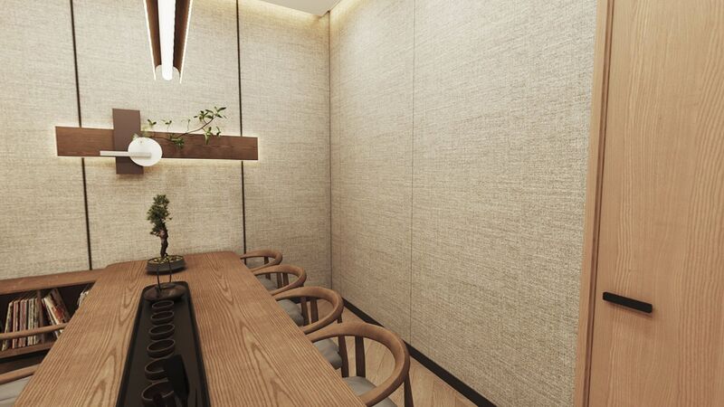Tea room with a long wooden table